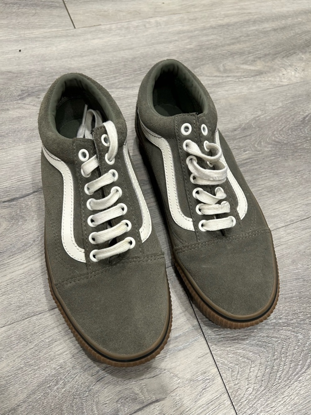 Vans Olive Low-Top Sneakers with White Stripe